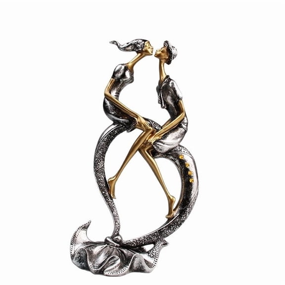 Resin Couple Kissing Sculpture, Stylized Romantic Figurine with Gold Accents, Home Decor for Anniversary , Weddings, and Valentine's Day