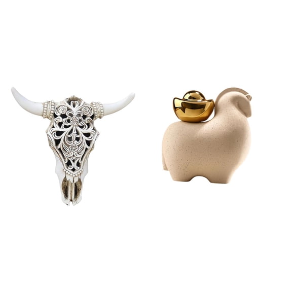 Resin Cow Head Wall Decor Mini Animal Statue Ceramic Animal Sculpture Moderate Size for Farmhouse Living Room