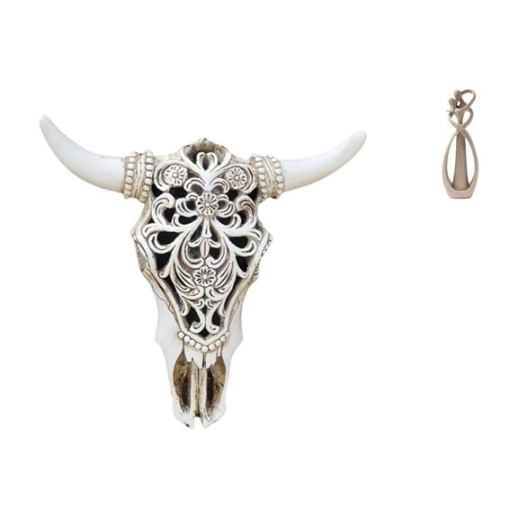 Resin Cow Head Wall Decor Skull Wall Sculpture Couple Miniature Unique Pattern for Living Room Study Table Decoration