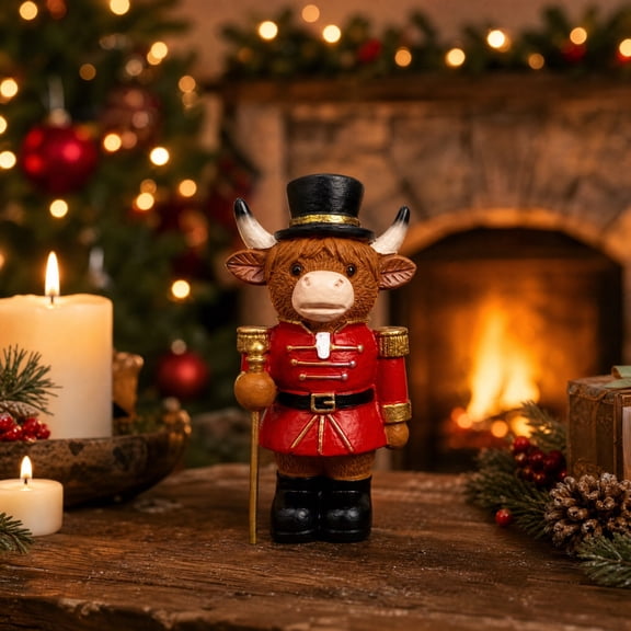 Resin Cow Nutcracker Soldier Figurine 4.33 in, Hand Painted Bull Soldier Statue Tabletop Decor for Mantel Desk