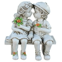 Resin Craft Sitting Boy Girl Figurine Ornament for Garden and Living Room