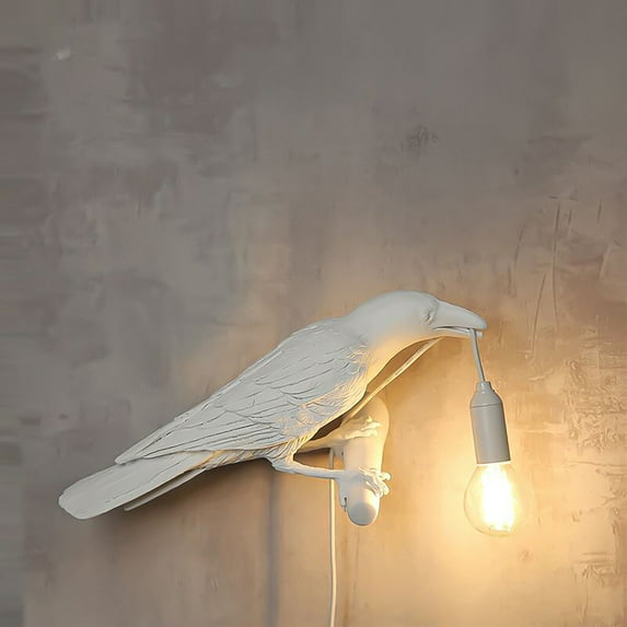 Resin Crow Wall Lamp Unique Gothic Raven Birds Wall Sconce Light for Bedside Bedroom Living Room Farmhouse Decor(White, Left Wall Lamp)