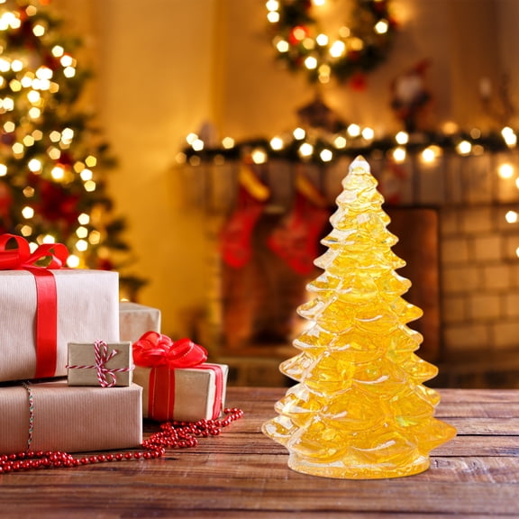 Resin Crystal Christmas Tree Tabletop Decor with Natural Crystal Chips for Holiday Desk Shelf Mantel Display