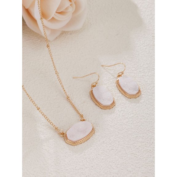 Resin Crystal Cluster Oval Gold Set - Multi-Color Necklace & Earrings, Minimalist Elegant Accessory