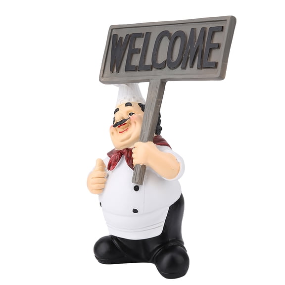 Resin Cute Chef Figurine Miniature Statue Ornaments Welcome Board Table Decor for Kitchen and Restaurant Home Dining Accent 5.1 x 2.8 x 8.1 inches / 13 x 7 x 20.5 cm