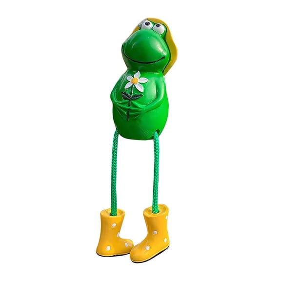 Resin Dangling Leg Frog Figurine With Rain Boot Accent Whimsical Design For Home Decor Shelf Display And Playful Accents,Yellow