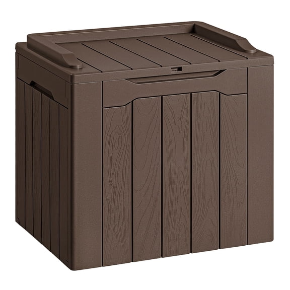 Resin Deck Box 30 Gallon,Weatherproof Storage Chest for Outdoor Patio Furniture Cushions,Pool Toys,Gardening Supplies,Portable Seat with Lock,Lightweight 8.8 lbs,Easy Assembly,for Balcony,Yard,Brown