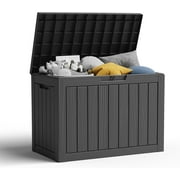 45 Gallon Resin Deck Box, Lockable Patio Outdoor Storage Box for Furniture, Garden Tools and Tools Storage, Waterproof Outside Storage Boxes - Black