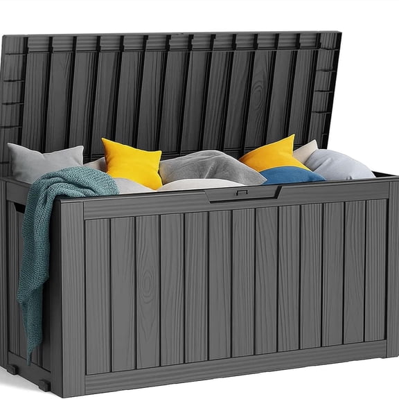 Resin Deck Box, Lockable Patio Outdoor Storage Box for Furniture, Garden Tools and Tools Storage, Waterproof Outside Storage Boxes