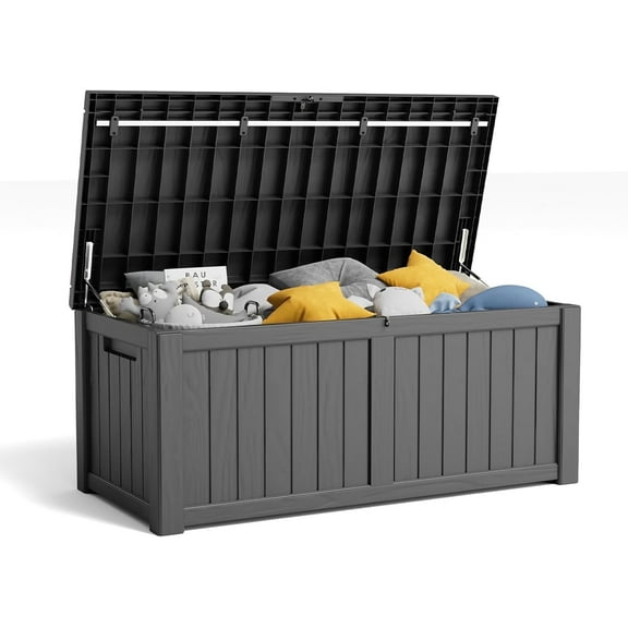 120 Gallon Resin Deck Box, Lockable Patio Outdoor Storage Box for Furniture, Garden Tools and Tools Storage, Waterproof Outside Storage Boxes - Black