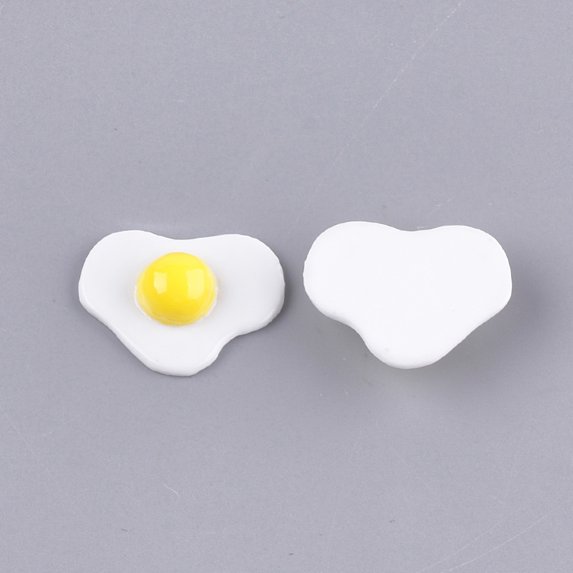 Resin Decoden Cabochons Fried Egg/Poached Egg Imitation Food White 17x22.5x6mm