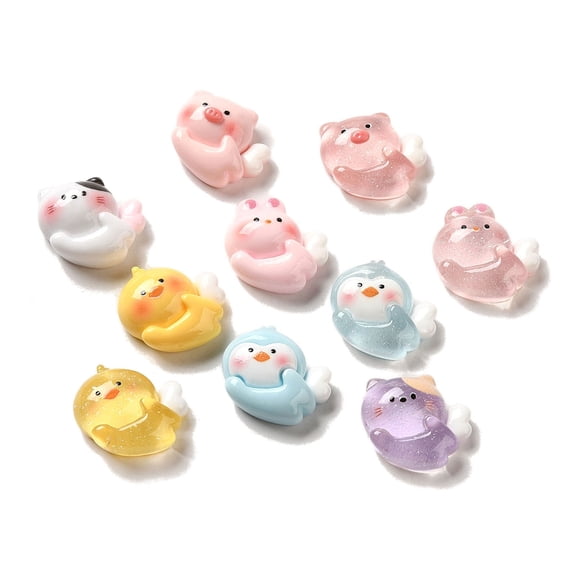 Resin Decoden Cabochons Pig & Duck & Cat Animals with Wing Opaque & Translucent Mixed Shapes Mixed Color 18~19x20x8.5~9mm