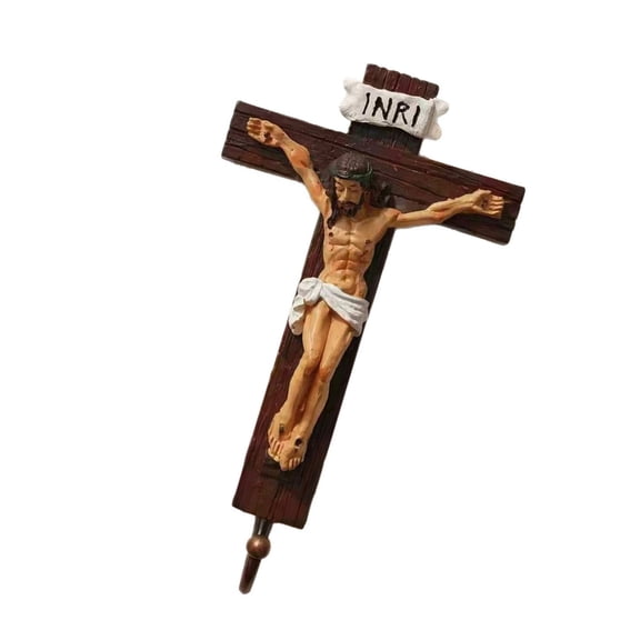 Resin Decorative Wall Hook with Crucifix Figure, 14 x 8 cm/5.5 x 3.1 inch Single Hook Accent for Entryway, Bathroom, Prayer Corner