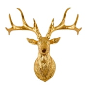 Resin Deer Head Sculpture Wall Decor, Gold Antler Wall Mounted Art, Rustic Elk Head Figurine for Living Room, Office, Bar, Cabin & Lodge Decor