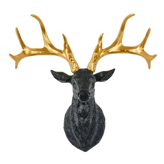 Resin Deer Head Sculpture Wall Decor, Gold Antler Wall Mounted Art, Rustic Elk Head Figurine for Living Room, Office, Bar, Cabin & Lodge Decor