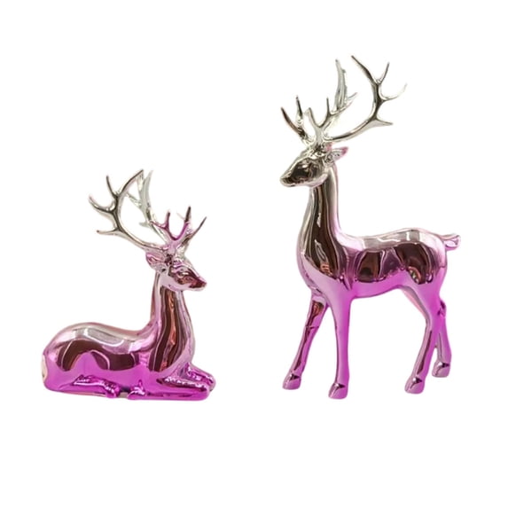 Resin Deer Tabletop Decor, 2-Piece Seasonal Sculpture Set for Christmas Office and Winter Home Displays