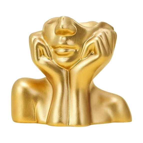 Resin Desktop Ornament Human Face Hands Holding Vase Decorative Storage Art Piece for Home and Decoration