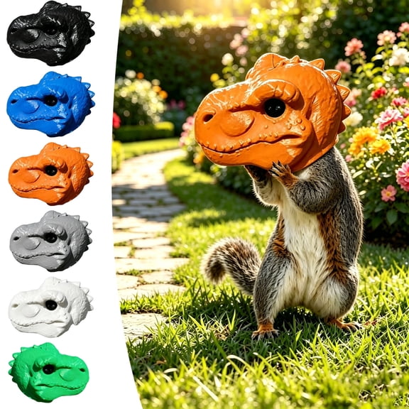 Resin Dinosaur Head Shaped Hanging Wildlife Feeder, Funny T-Style Chipmunk Nut Dispenser, Unique Decorative Feeding Ornament for Backyard Tree and Outdoor Garden Landscape