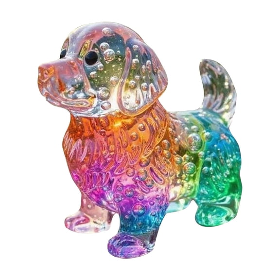 Resin Dog Statue Colorful Transparent Puppy Figurine Crystal Animal Sculpture for Home Office Bookshelf Tabletop Decoration and Gifts 3 Inch Golden Retriever