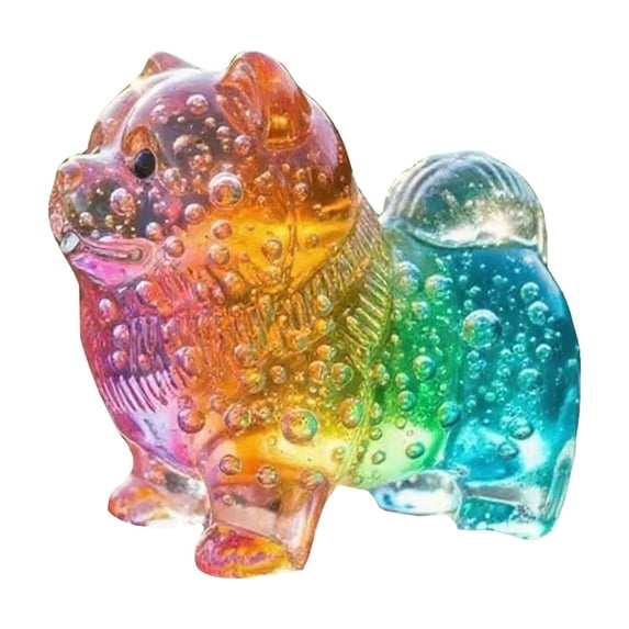 Resin Dog Statue Colorful Transparent Puppy Figurine Crystal Animal Sculpture for Home Office Bookshelf Tabletop Decoration and Gifts 3 Inch Pomeranian