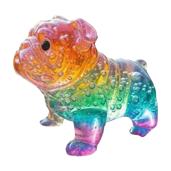 Resin Dog Statue Colorful Transparent Puppy Figurine Crystal Animal Sculpture for Home Office Bookshelf Tabletop Decoration and Gifts 3 Inch Bulldog