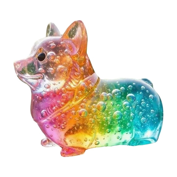 Resin Dog Statue Colorful Transparent Puppy Figurine Crystal Animal Sculpture for Home Office Bookshelf Tabletop Decoration and Gifts 3 Inch Corgi
