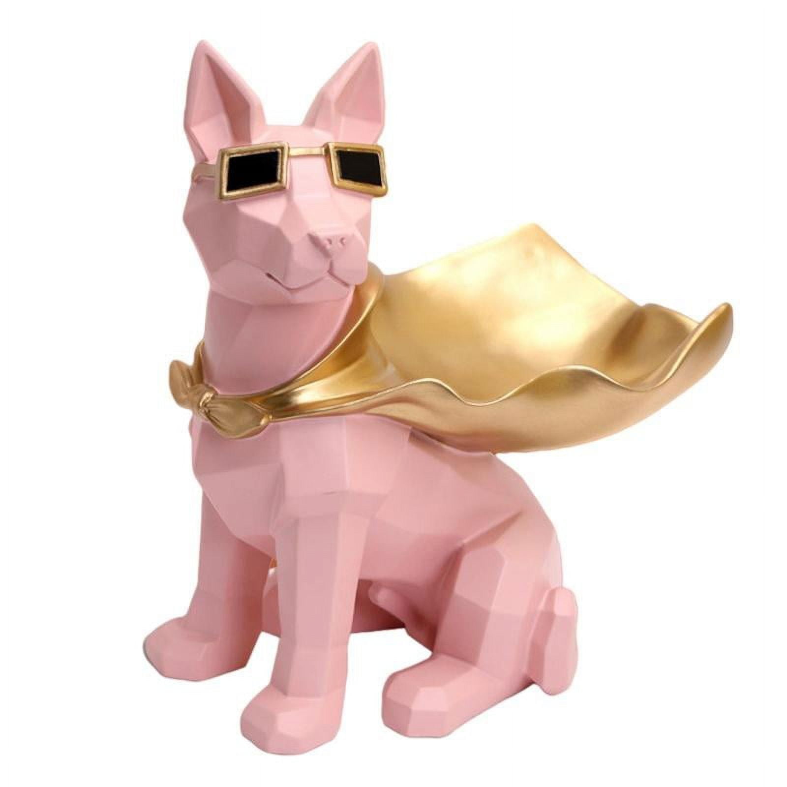 Resin Dog Statue Figurine Sculpture Desk Home Storage Room Decor Pink
