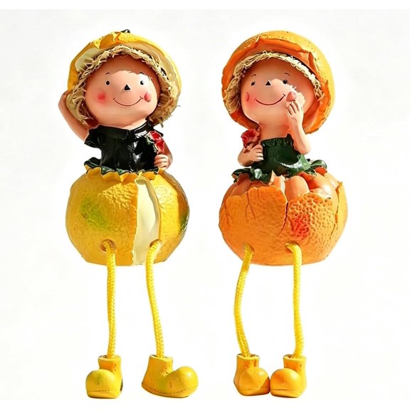 Resin Doll Figurines 2Pcs Window Sill Kitchen Table Fall Scarecrow Pumpkin Decor