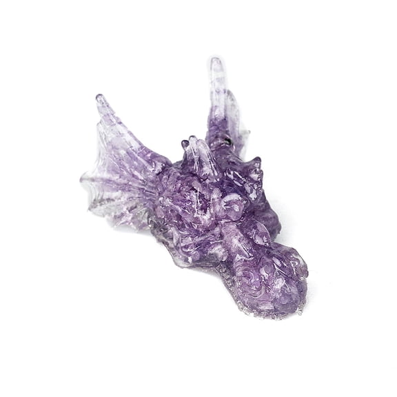 Resin Dragon Head Display Decoration with Natural Amethyst Chips inside Statues for Home Office Decorations 90x60x40mm