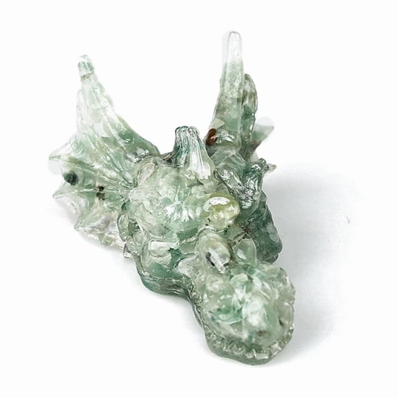 Resin Dragon Head Display Decoration with Natural Green Aventurine Chips inside Statues for Home Office Decorations 90x60x40mm DIY
