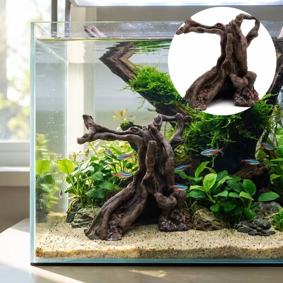 Gaoxin Aquarium Decoration, Resin Driftwood Branch with Cave, Natural Wood Color, 4.33 x 1.97 x 4.53 in, for Fish and Reptiles