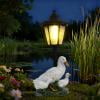 Resin Duck Family Solar LED Garden Statue, Waterproof Weatherproof Sculpture, Auto On Off Solar Light for Independence Day, Patio Yard, Backyard Pathway and Outdoor Night Decoration