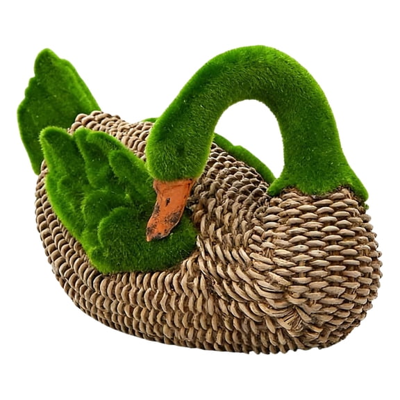 Resin Duck Figurine Green Moss Duck Sculpture Combines Flocking Moss and Imitation Rattan Woven Textures Realistic Animal Statues Landscape Decorations for Garden Farm,Patio,Backyard