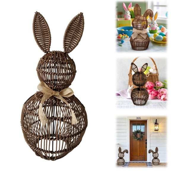 Resin Easter Bunny Decor Outdoor,Large Bunny Topiary with Beige Bow Rabbit Statue Farmhouse Rabbit Easter Decorations for Home Porch Garden Spring Decor