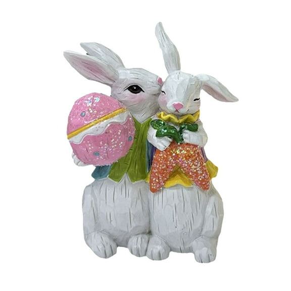 Resin Easter Bunny Figurines,White Easter Bunny Figurines Decor,Easter Bunny Decorations ,Spring Home Decor Bunny Figurines,Rabbits with Flower Tabletop Centerpiece Ornaments for Home Farmhouse