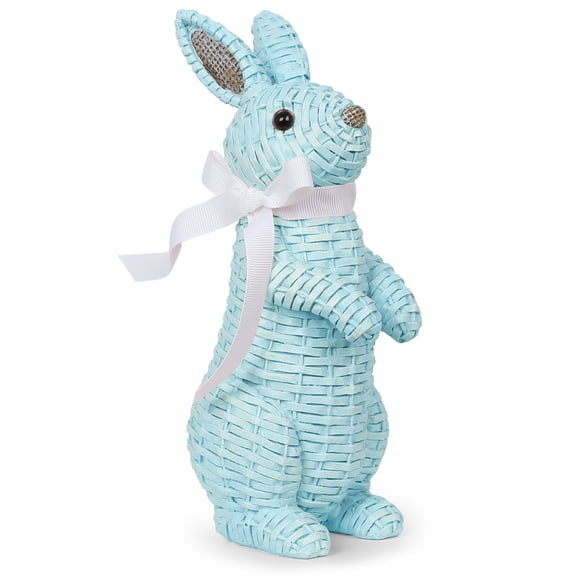 Resin Easter Bunny Statue with Rattan Effect - Vine Woven Rabbit Sculpture for Spring Table Decor, Farmhouse Home, Indoor Outdoor Patio, Garden and Party Centerpiece