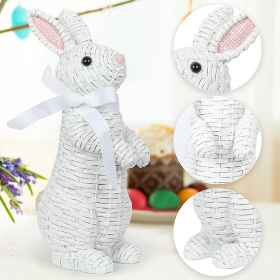 Resin Easter Bunny Statue with Rattan Effect - Vine Woven Rabbit Sculpture for Spring Table Decor, Farmhouse Home, Indoor Outdoor Patio, Garden and Party Centerpiece