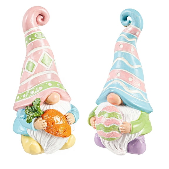 Resin Easter Gnome Table Dcor, 2 Asst: Egg/Carrot