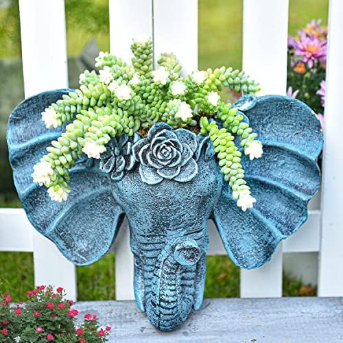Resin Elephant Head Wall Pot, Unique Bohemian Style Animal Face Planter, Vertical Hanging Plant Pot, Pretty Decorative Flower Pot for Indoor Outdoor Plants, for Gardening Lovers