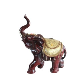 Nifao Resin Elephant Statue with Gold Saddle and Raised Trunk – Home Decor Sculpture, 19"L x 10"W x 22"H