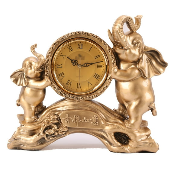 Resin Elephant Table Clock Vintage Silent Desk Clock For Living Room, Tabletop, Countertop