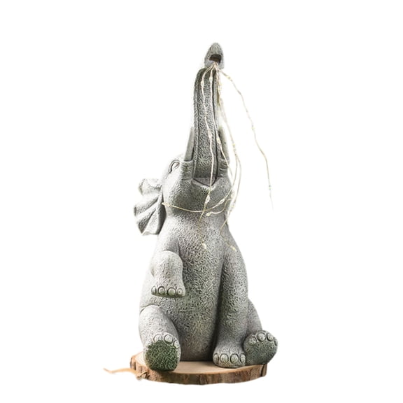 Resin Elephant Weather Elephant Garden Figurine with LED Lights Solar Rechargeable Accent