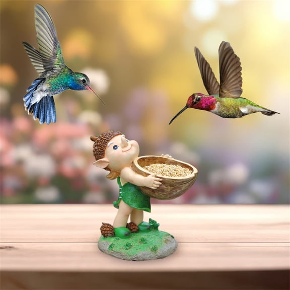Resin Elf Bird Feeder Outdoor, Unique Design Spirit Birdfeeder Bath,Garden Yard Decoration Ornaments, Fairy Wild Seed Birdfeeder for Garden Outdoor, Forest Fairy Sculpture