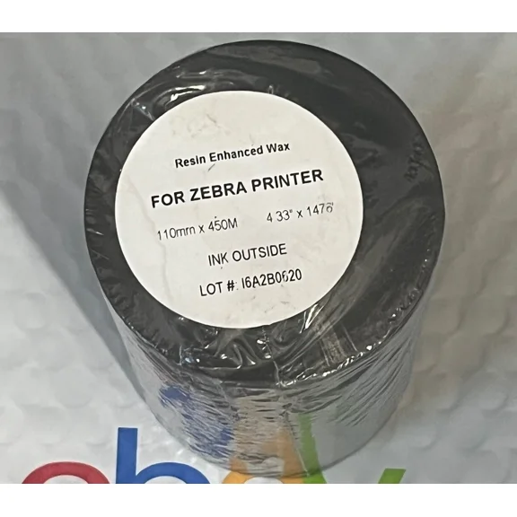 Resin Enhanced Wax Ribbon For Zebra Printer 110Mm X 450M, 4.33” X 1476’ Free S&H