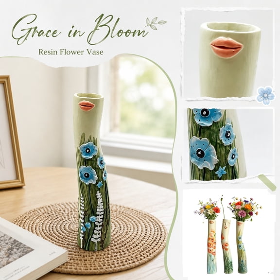 Resin Face Bud Vase, Hand Painted Character Mini Vase, Boho Home Decor for Living Room Desk Shelf, 3 Styles