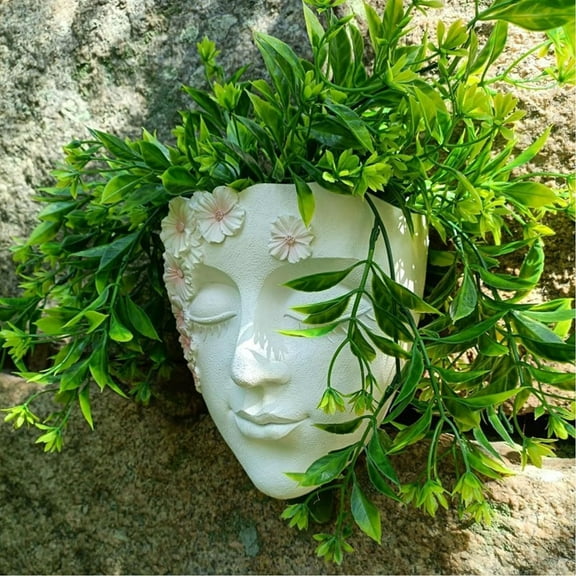 Resin Face Vase Planter Modern Female Form Sculpture White Flower Pot for Dried Flowers Wall Hanging or Tabletop Home Decor Unique Human Face Shaped Vase for Living Room Office or Outdoor Decor