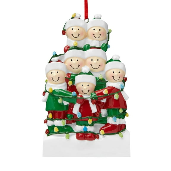 Resin Family Name Christmas Ornament with Blessings Greeting, Customizable 2D Flat Pendant for Tree Decor Holiday Home Personalized Gift, 7 People