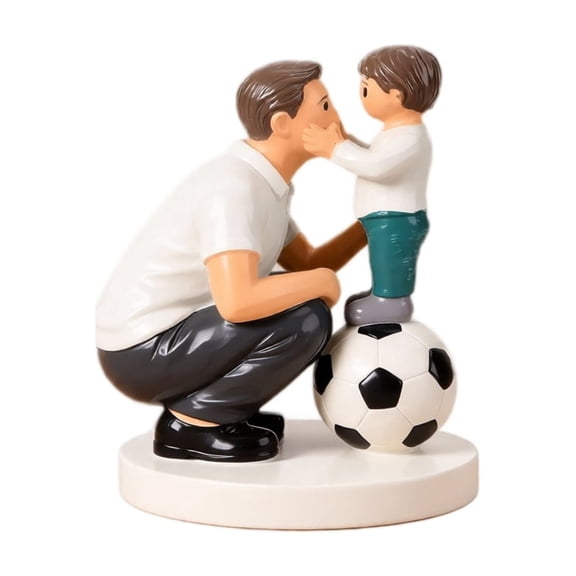 Resin Father and Son Soccer Figurine Outdoor Garden Statue for Patio Balcony Courtyard Decorative Sculpture on Base