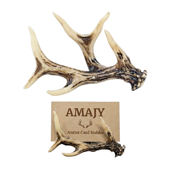 Resin Faux Antler Business Card Holder, Rustic Table Place Card Display for Weddings and Events, Faux Deer Horn Menu Stand for Lodge Decor, Unique Office Desk Accessory and Housewarming Gift