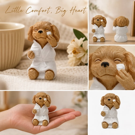 Resin Figurine Decor, Whimsical Bathroom Decor, Dog Decor for Home, Aesthetic Bathroom Decor, 4.5X3 Inch Cute Corgi in Bathrobe Wiping Tears Desktop Ornament for Gifting and Table